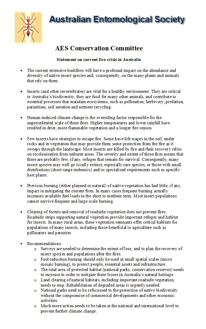 Dr Gary Taylor (@dr_garytaylor) on Twitter photo The impact of #bushfires on #insects and other #invertebrates and what needs to be done to conserve them: a response from the Australian Entomological Society Conservation Committee. #AustraliaBushfires
<a href="/Aust_Ent_Soc/">Australian Entomological Society</a>
@ManuSaunders
<a href="/kateumbers/">Dr Kate Umbers</a> The impact of #bushfires on #insects and other #invertebrates and what needs to be done to conserve them: a response from the Australian Entomological Society Conservation Committee. #AustraliaBushfires
<a href="/Aust_Ent_Soc/">Australian Entomological Society</a>
@ManuSaunders
<a href="/kateumbers/">Dr Kate Umbers</a>