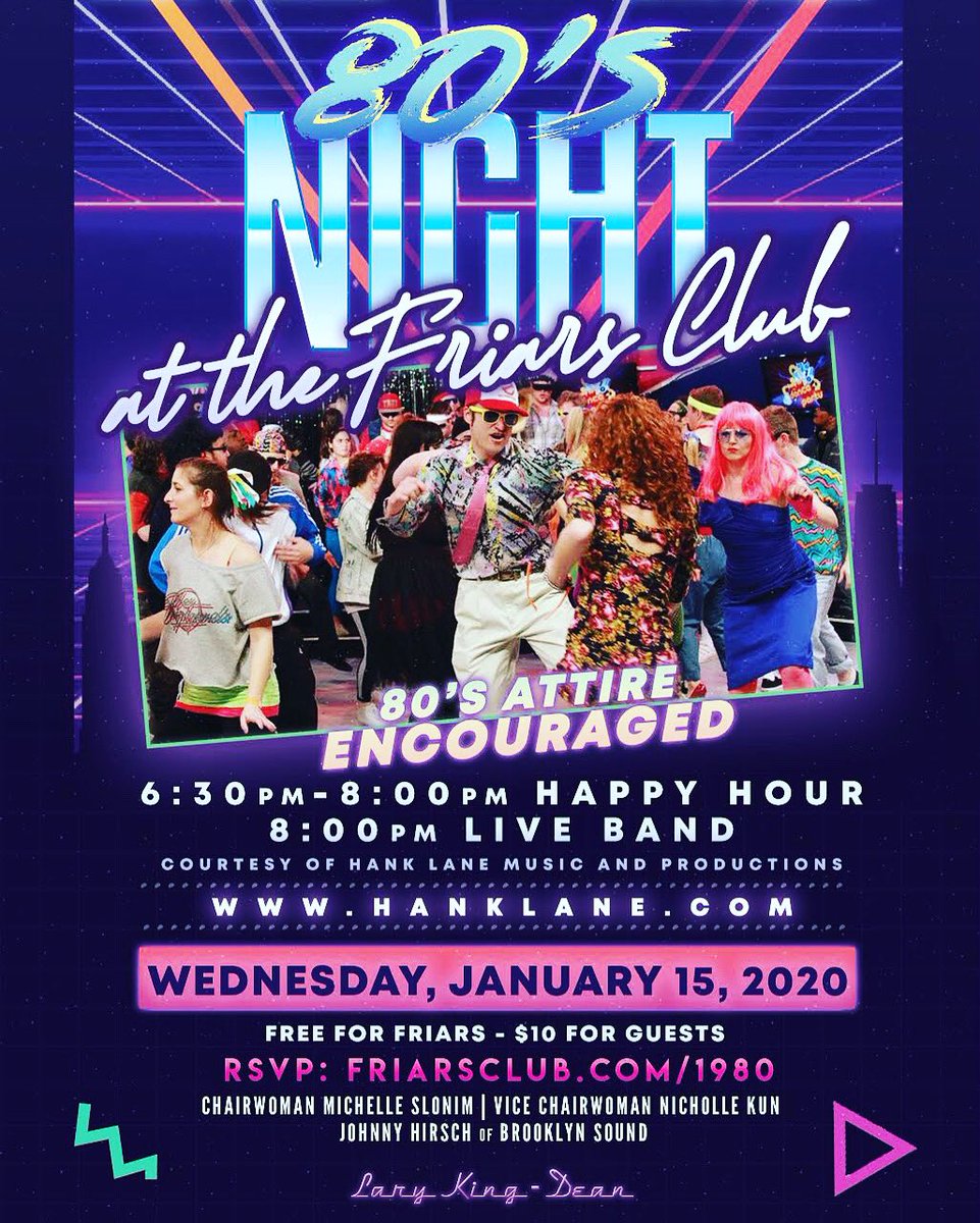 I’ll be singing some classic 80’s tunes at the Friars Club tomorrow night with Hank Lane’s 80’s Party. Bring your outrageous wear and hair!!