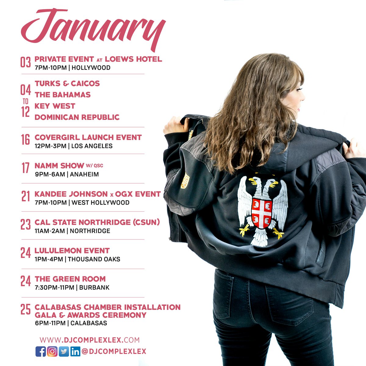 djcomplexlex's tweet image. January 💖 *Updated*
Adding a few more events to the roster this month 🤞
#beauty #lifestyle #brandactivation