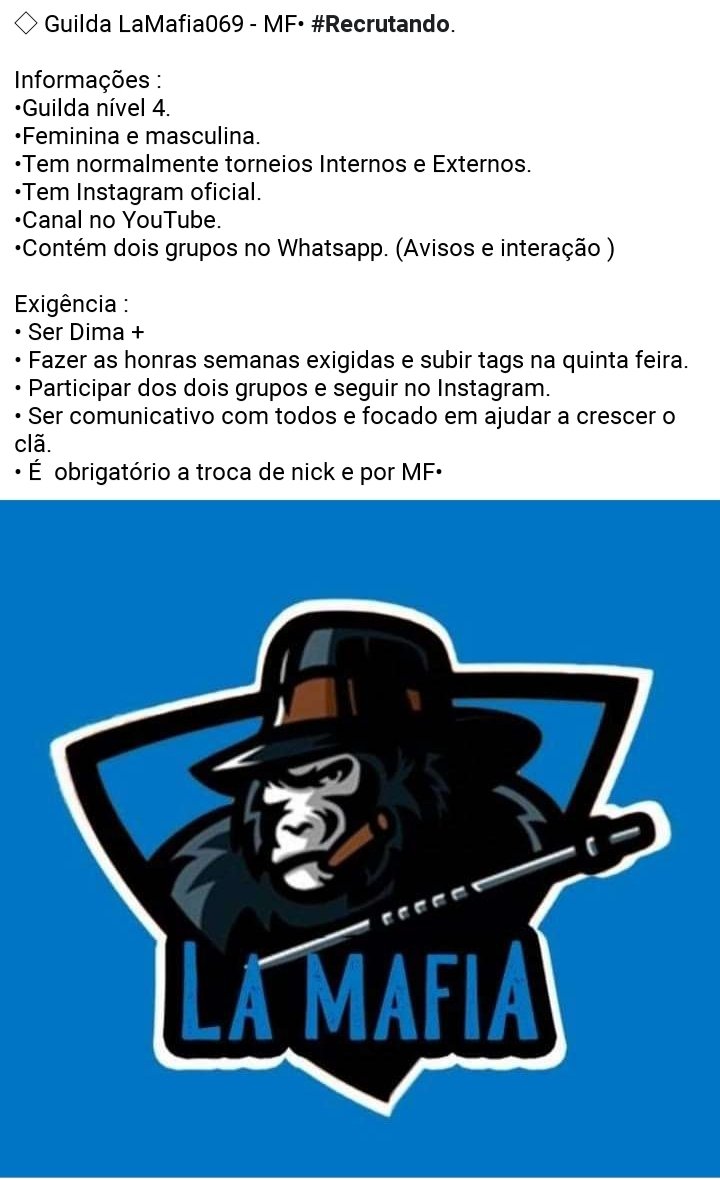 LMafia069's tweet photo. #GuildaRecrutando #LaMafia069 #ClãMF  

Link  do insta: https://t.co/W8WBi3eIEk https://t.co/9Rb40xpTyS