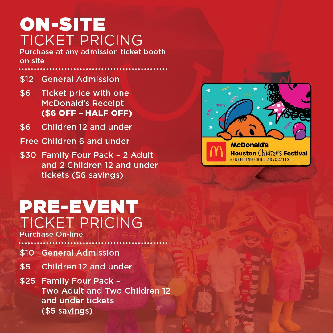 NEW FESTIVAL PRICES!! Check it out! #mcdhoustonchildrensfest