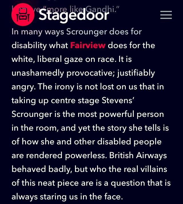 ScroungerPlay's tweet photo. “Scrounger does for disability what Fairview does for the white liberal gaze on race.”

@lyngardner on @ScroungerPlay’s examination of #systematicdiscrimination by @athenastevens @youngvictheatre @kwamekweiarmah  

Running @finborough til 1 February https://t.co/zx85rkH5FO https://t.co/QEf8ZLmXoF