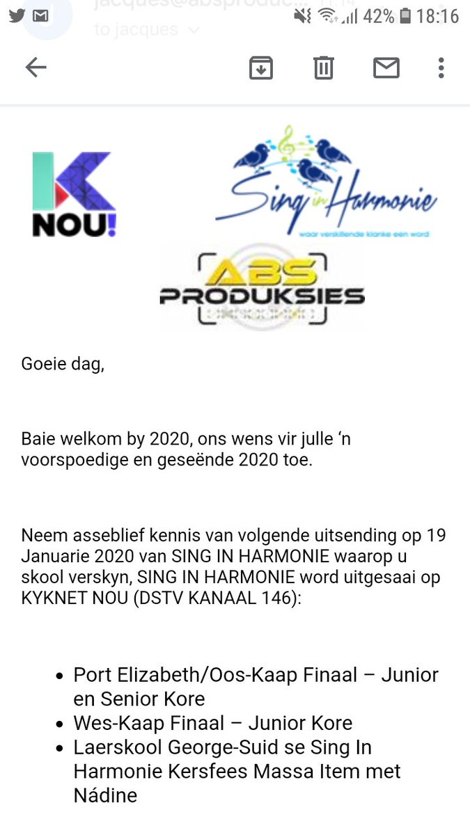 resandrews's tweet photo. Kerria Primary Junior Choir will appear on this progamme on Sunday 19 Jan 2020 on DSTV Channel 146, KykNetNou. A must see! https://t.co/tyblFTccTE