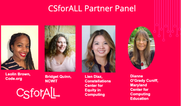 CSforALL's tweet image. We can&apos;t wait to hear from LeoLin Bowen (@codeorg), Bridget Quinn (@NCWIT), @Lien_Diaz (@GT_CCEC), &amp;amp; Dianne O&apos;Grady-Cunniff (@Cs4Md) about equity in #CSed, getting women in CS, how to partner with national orgs., &amp;amp; how to start district implementation. #CSforALLSCRIPT #CSforALL