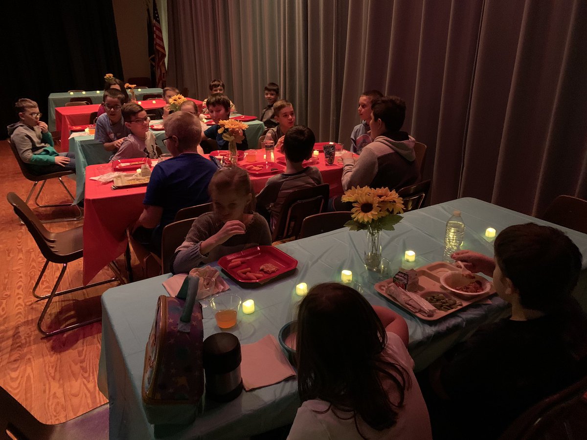 CH_Elementary's tweet photo. These students used 10 Tartan Tickets for the chance to have a “Fancy Lunch” on the stage.  We dined by candle light and music while celebrating the students’ success!! #SOARtoNewHeights https://t.co/XA5Ovq9acU
