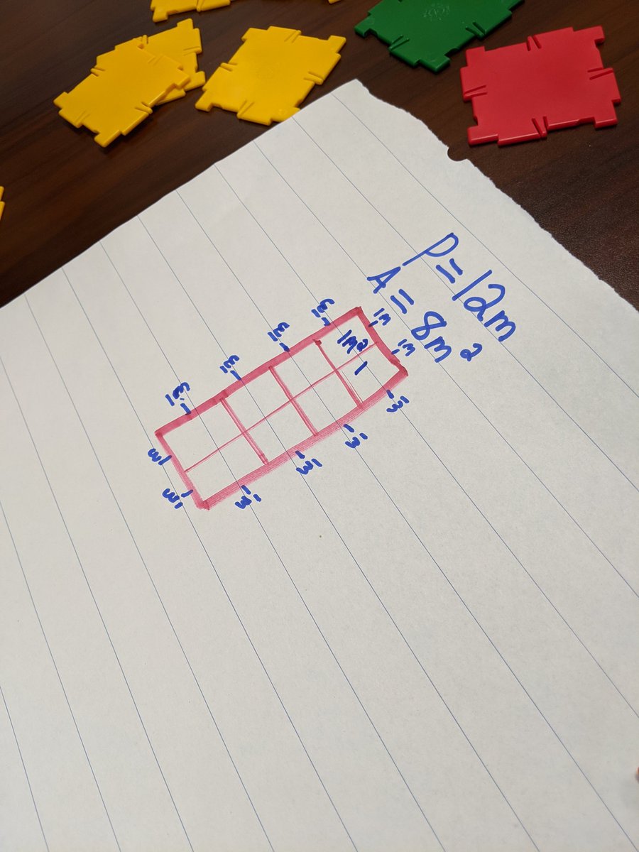 NGMBowen's tweet photo. So impressed by Mrs. Filice's Gr 4s! They used #polydrons to investigate how a given perimeter can produce different areas. Great collaboration, listening, and clearly showing their work! (Also: great 3D shapes! 😉) Can't wait to work with them again soon! @steuces @hwcdsbmathk8 https://t.co/YzVu50D26u