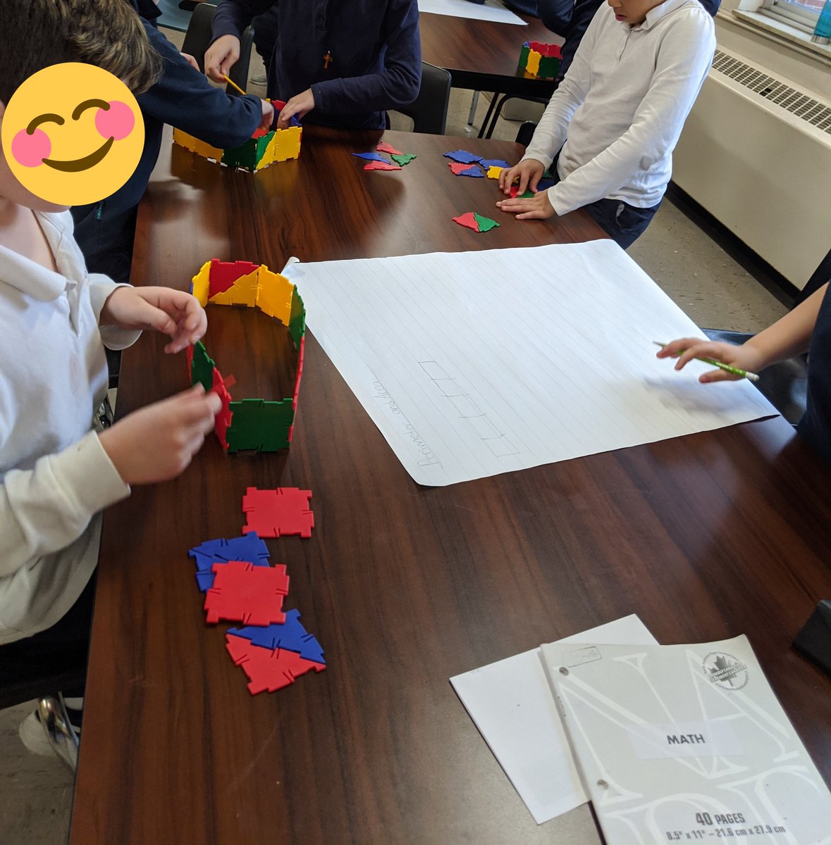 NGMBowen's tweet photo. So impressed by Mrs. Filice's Gr 4s! They used #polydrons to investigate how a given perimeter can produce different areas. Great collaboration, listening, and clearly showing their work! (Also: great 3D shapes! 😉) Can't wait to work with them again soon! @steuces @hwcdsbmathk8 https://t.co/YzVu50D26u