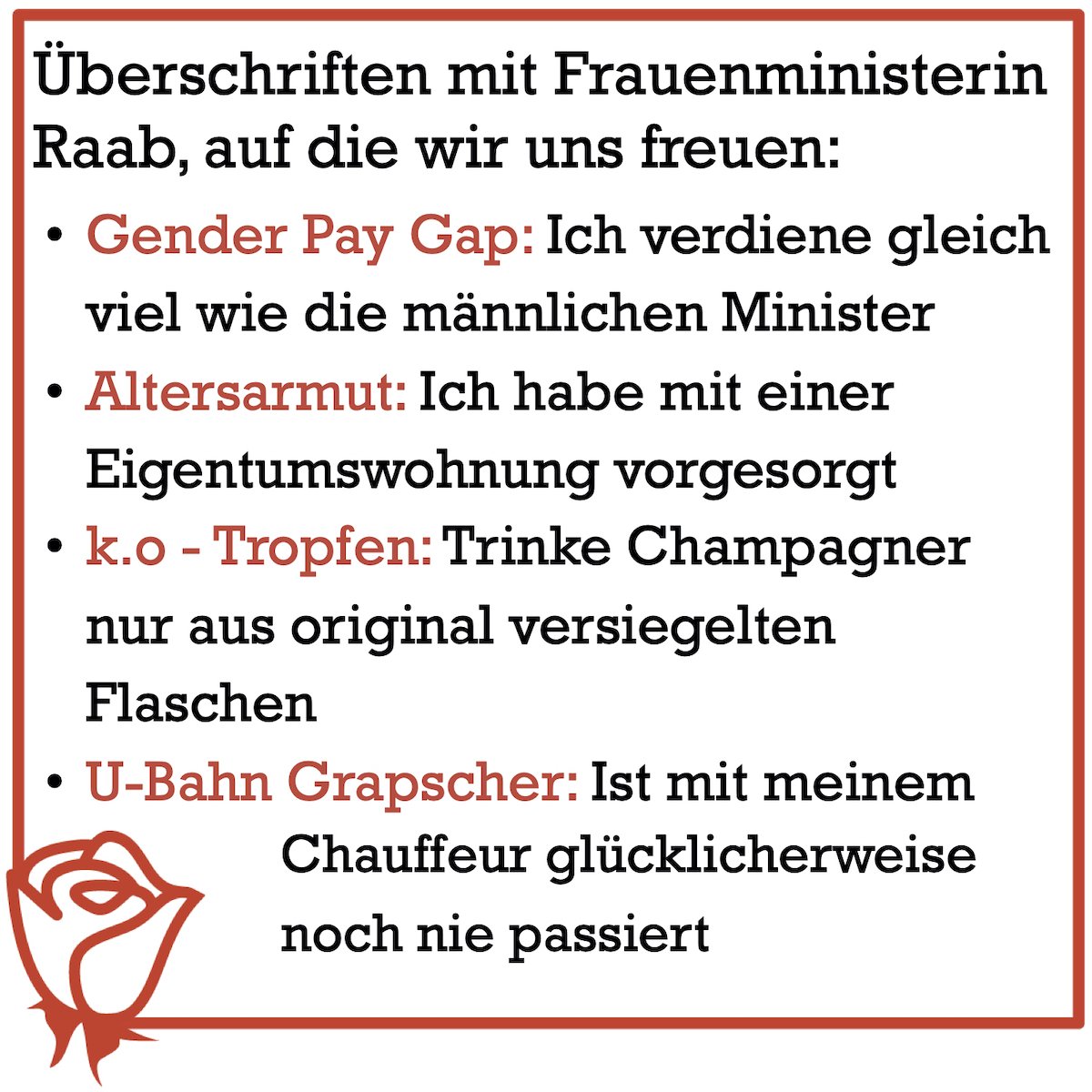 SektionAcht's tweet photo. Erst so wenige Tage als Frauenministerin im Amt und schon so stark als Expertin für strukturelle Probleme im Zusammenhang mit Frauenpolitik profiliert. https://t.co/hdccCvtar1