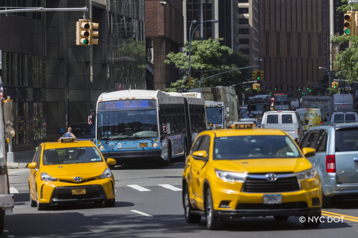 NYC_DOT's tweet photo. In 2019, we installed 326 Transit Signal Priority (TSP) & Queue Jump intersections in partnership with @MTA, exceeding our #BetterBuses goal. This included on the M15 @NYCTBus route, Q52/Q53 #SelectBusService route, M1 route, & four queue jumps on Broadway in Queens. https://t.co/lDCuc7sEAg