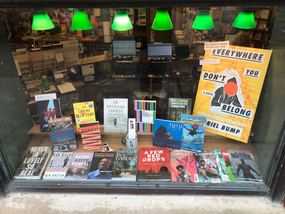 57thstreetbooks's tweet photo. Our latest window, cast in January's high light, shines on authors from and books about our beloved Chicago, including several upcoming events, starting w Playwright Ike Holter on PROWESS tonight @SeminaryCoop. See in and stop in all winter long. #ChicagoBooks https://t.co/Sd66TU98GV