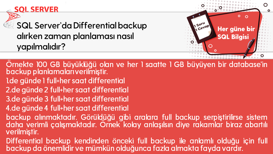 omer_colakoglu's tweet image. Differential backup alırken zaman planlaması nasıl yapılmalıdır?

#hergüne1sqlbilgisi #backup #differentialbackup #fullbackup #sqlyedekleme #sqlyedek #fullyedek
#sqladministration #dbManagement #veritabanıYönetimi #sqlperformance  #sqlmemory
#ocolakoglu #udemysql #tsql #sql