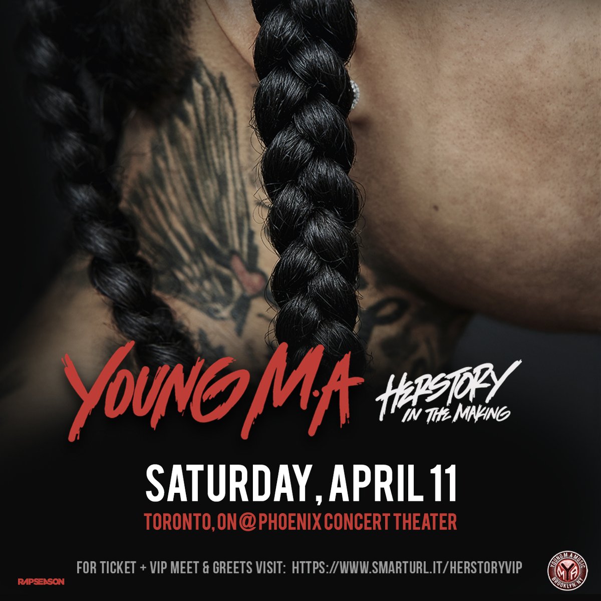 rapseason's tweet photo. #RAPSEASON pre-sale for @YoungMAMusic live at @thephoenixtdot runs from 10AM-10PM today. Use password "herstory" to get your early tickets https://t.co/wgmkvXfBSL https://t.co/RlPt98Hou4