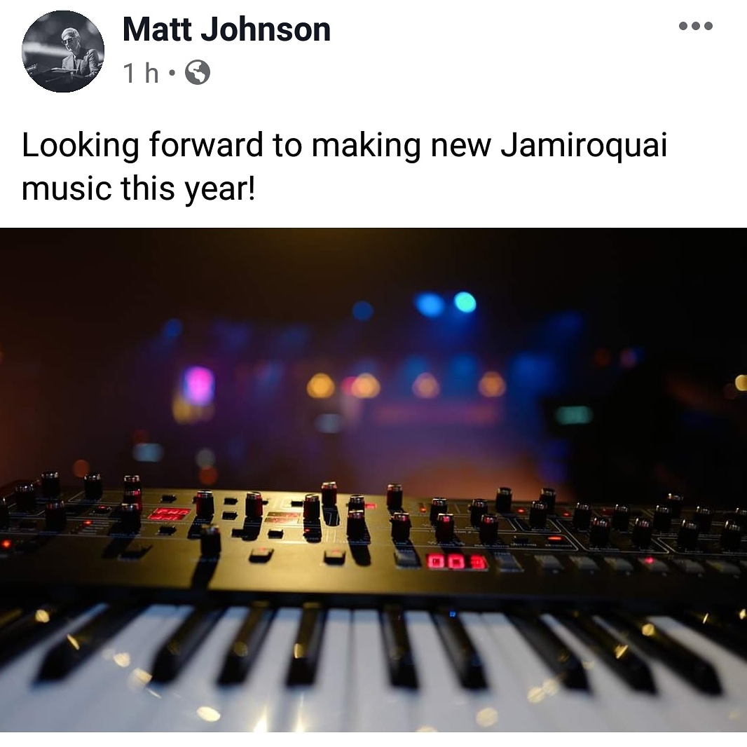 <a href="/JamiroquaiHQ/">Jamiroquai</a> JohnsonMatt Johnson, keyboardist and producer of #Jamiroquai,  on Facebook ,We celebrate the news and hopefully there is new music coming soon! 
#jamiroquai