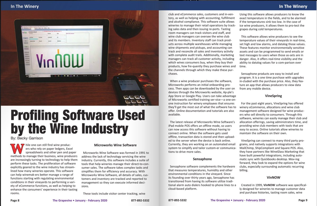 Cheers to @Becky_Garrison and @Grape_Mag for the great article in Grape Vine Magazine on 'Software Used in the Wine Industry'. thegrapevinemagazine.net/wp-content/iss…
