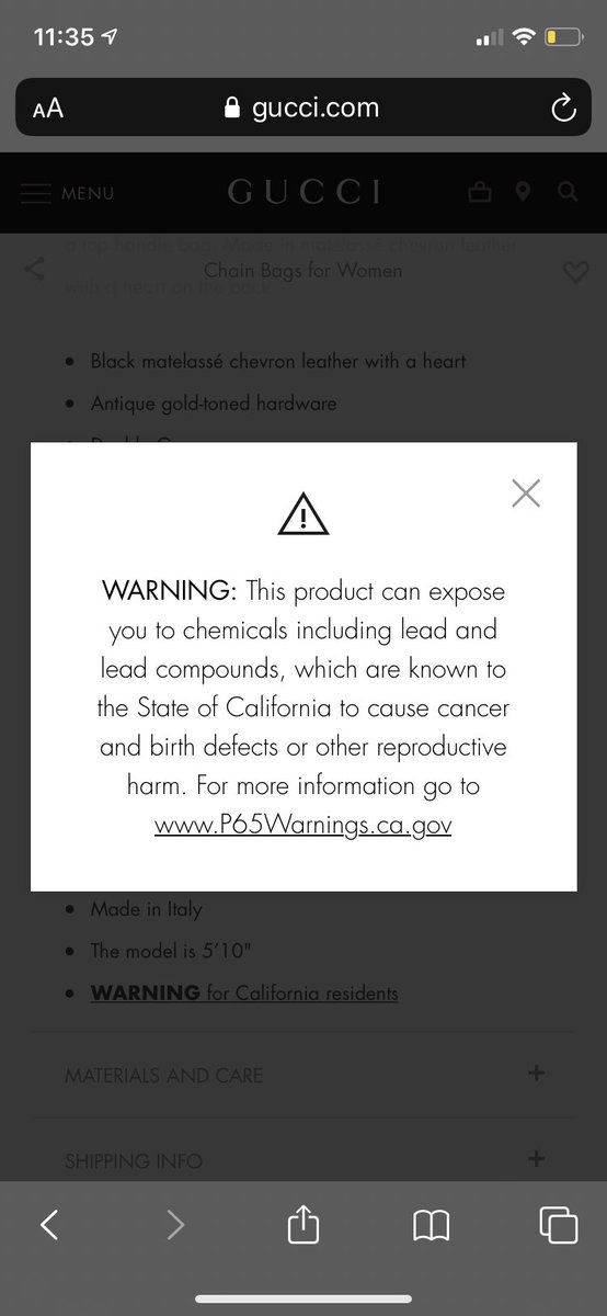whysoHAAStile's tweet photo. @gucci how can your multi billion dollar company justify selling $1,000+ bags, marketed TO WOMEN,  that contain CHEMICALS known to cause CANCER, BIRTH DEFECTS &amp; REPRODUCTIVE HARM????  #gucci #fashionblogger #fashion #ootd #fastfashion #TuesdayMorning https://t.co/JXb5mX7oje