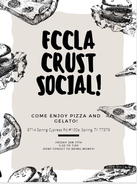 cain_fccla's tweet photo. Members, we hope to see you at our January social on Friday at Crust Pizza🍕#FCCLA #kcfccla https://t.co/edSQvthawv