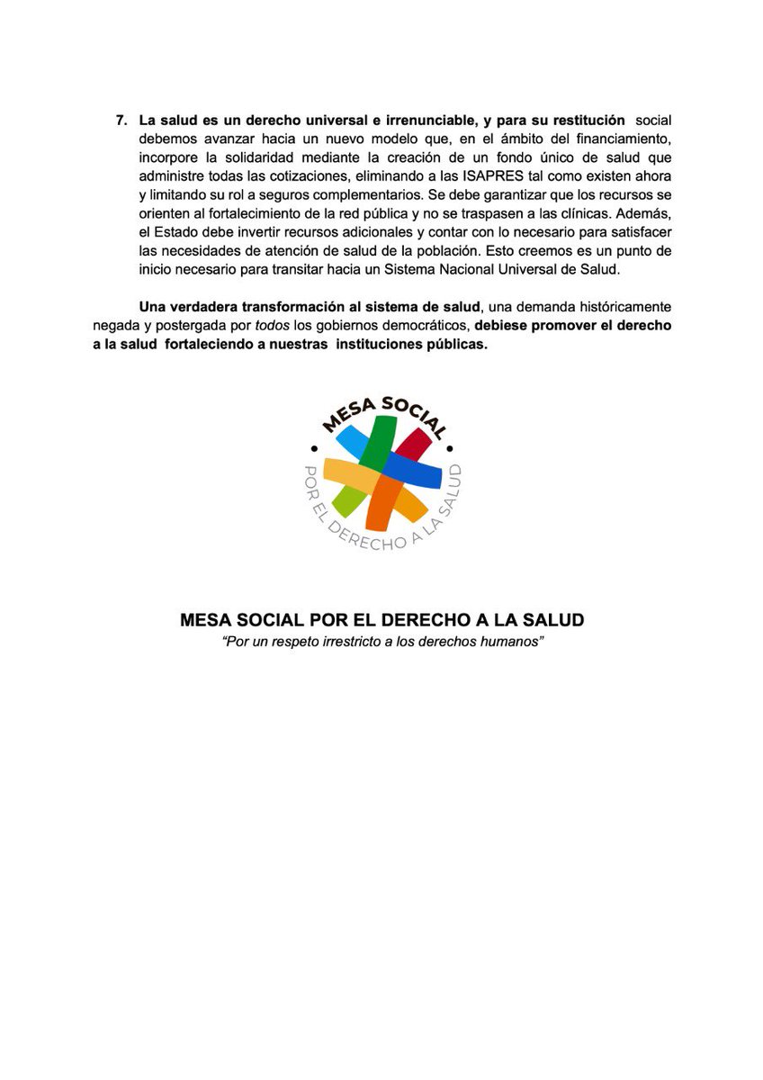 mesasocialsalud's tweet photo. Declaración rechazando la Reforma “Mejor Fonasa” presentada por el Ministerio de Salud. https://t.co/h3mTXsZ5jN