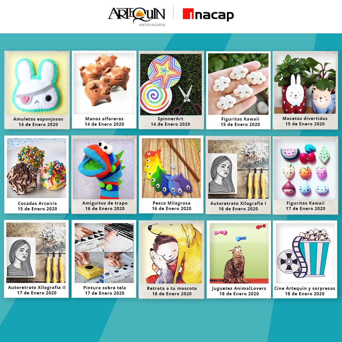 #Antofagasta Amigos, abrimos las inscripciones para la semana del 14 de enero con entretenidas y educativas actividades. LINK: bit.ly/ArtequinVerano…

📝Para inscribirte debes llenar los formularios. Cualquier duda o consulta a nuestra coordinadora Claudia (cajofre@inacap.cl)