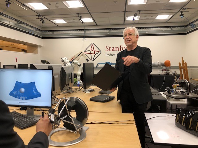 CNRSWashington's tweet photo. Oussama Khatib, director of @Stanford Robotics Lab, presents his submarine robot. Tested in the Mediterranean Sea, it has a lot of potential applications. The @LIRMM of @CNRS and @umontpellier works with this lab.
#CNRSinternational https://t.co/5mycyezGVp