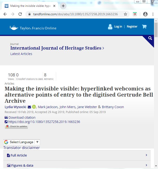 @hannahksackett <a href="/GertrudeBellArc/">Gertrude Bell</a> <a href="/ncllibspeccoll/">Newcastle Uni Special Collections & Archives</a> <a href="/appcomnet/">AppliedComicsNetwork</a> <a href="/civilwarcentre/">National Civil War Centre</a> @TICE_UK <a href="/SolidarityShark/">Shark Of Solidarity is staying inside its grotto.</a> <a href="/NewcastleUniUCU/">Newcastle University UCU newcastleucu.bsky.social</a> @TEBEOSFERA <a href="/Johnmiers/">John Miers</a> @lyd_w <a href="/comic_swap/">Comic Swap</a> <a href="/7Stories/">Seven Stories</a> <a href="/ComicsClubBLOG/">Comics Club</a> <a href="/DundeeComicsCS/">Dundee Comics Space</a> @EggyHelen <a href="/ben_towle/">Ben Towle</a> @PhilBusbyBlues <a href="/StAubynsLibrary/">StAubynsLibrary</a> <a href="/RussellBarker12/">Russell Barker</a> <a href="/KingswoodSch/">Kingswood Primary School</a> <a href="/neillcameron/">Neill Cameron Has Left The Building</a> <a href="/TheStoryMuseum/">The Story Museum</a> Work continues to translate <a href="/GertrudeBellArc/">Gertrude Bell</a> comics from English into Turkish &amp; Arabic (plus new comics &amp; resources)
Read comics free online: research.ncl.ac.uk/gertrudecomics/
Journal article in International Journal of Heritage Studies:  tandfonline.com/doi/full/10.10… ...