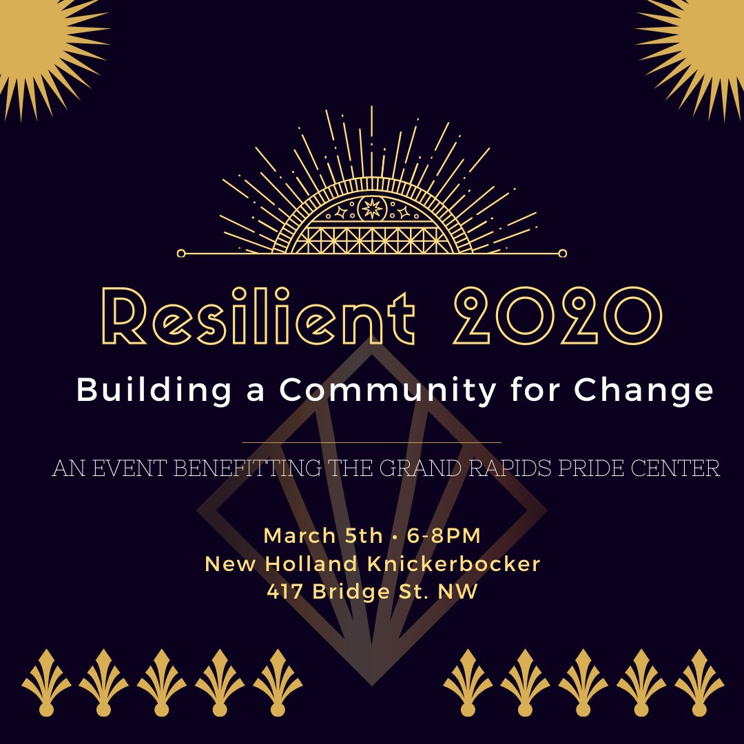 GRPrideCenter's tweet photo. We need to be ready for 2020. Join us at Resilient 2020: Building a Community for Change for a 1920s inspired night of community building and connection. 

All proceeds from benefitting the Grand Rapids Pride Center!! https://t.co/u16WlcdPnm