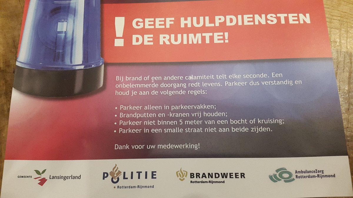 Vanavond een bewustwordingsactie doorgang hulpdiensten gehouden  in Berkel en Rodenrijs met brandweer, politie en gemeente.
