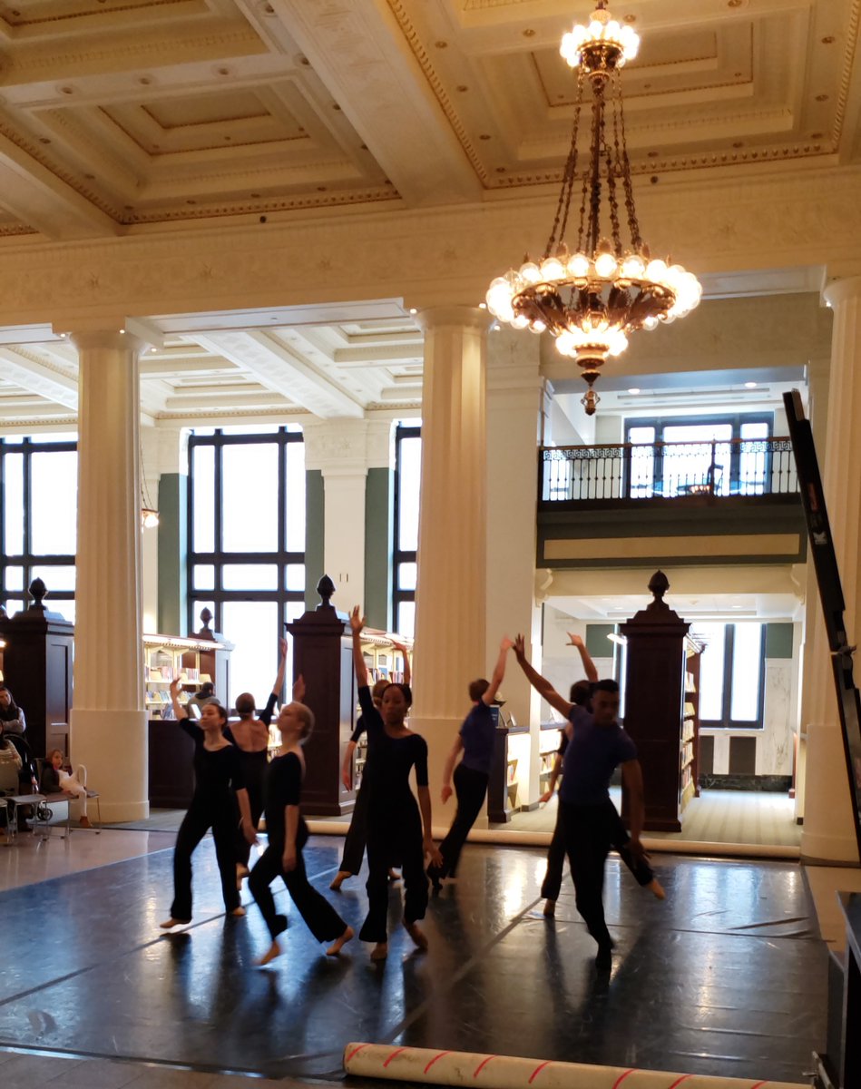 KCLibrary's tweet photo. Soutenu in the stacks! Thanks to the @kcballet for performing today at the Central Library. #ArtInLibraries https://t.co/lA3HxvUEAE