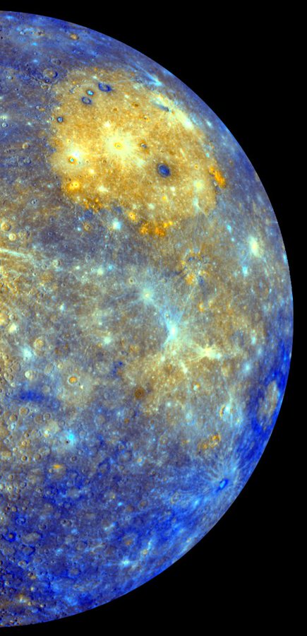 Blue and gold color mosaic of mercury