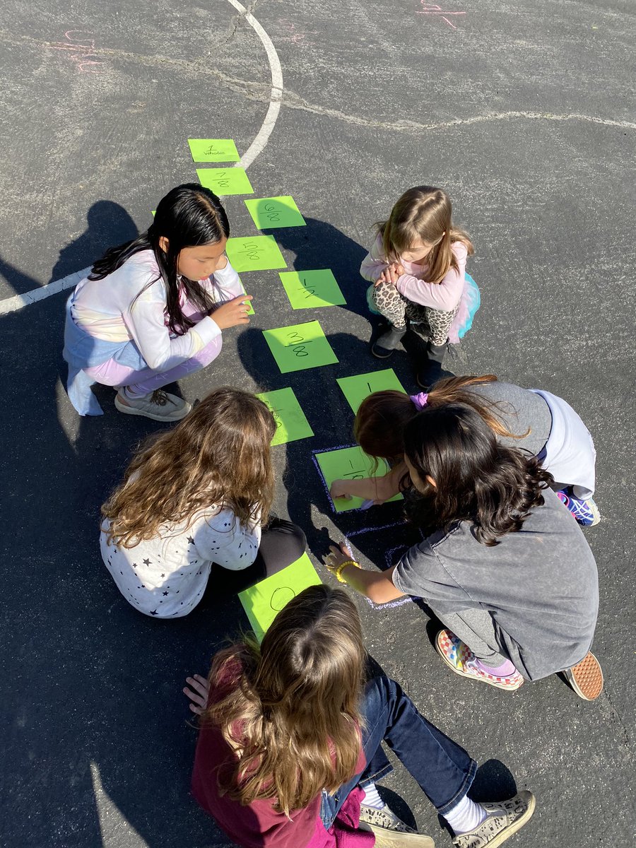 4MrSquire's tweet photo. Ss getting some exercise (hopscotch) while practicing ordering fractions, with some equivalent fraction practice, too!  @brookside_opusd #opshares https://t.co/RvlPRf4wwT