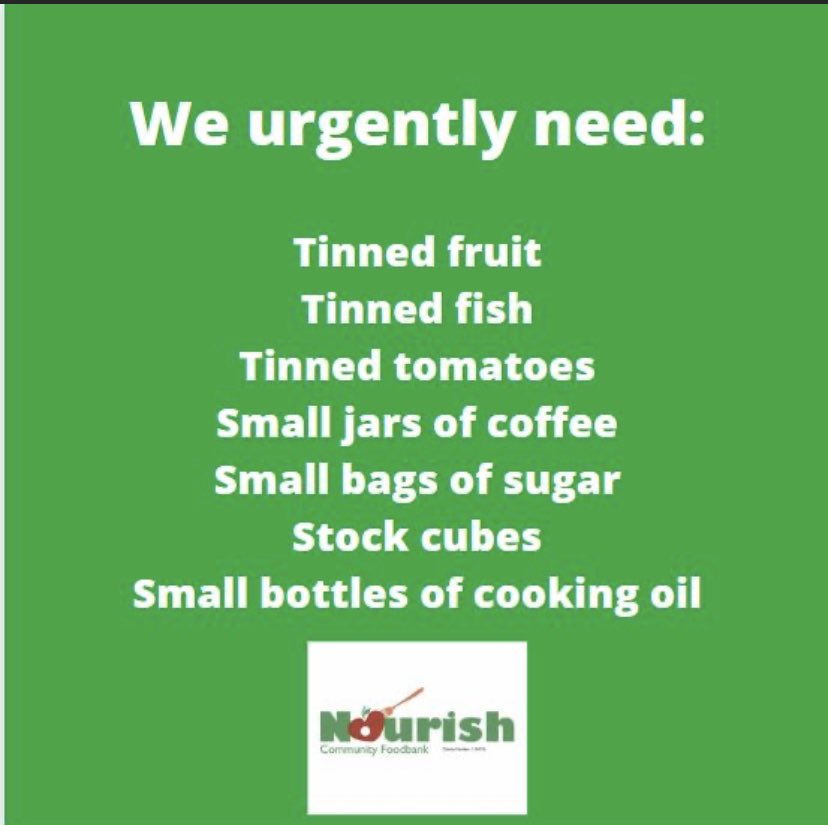 NourishFoodbank's tweet photo. Please see below the items we urgently need this week! You can take these to any of our drop off points at Sainsburys, Asda, Tesco, @cctwells , @bigyellowss on the industrial estate! THANK YOU! #ourtowncares #foodbanks #nourishcommunityfoodbank #Tunbridgewells #Tonbridge https://t.co/C5IM9f29Ry