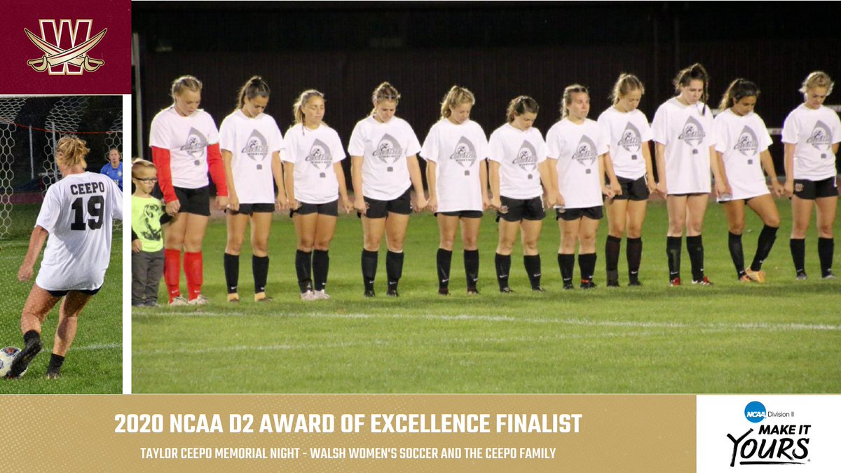 WalshCavaliers's tweet photo. RELEASE: @WalshWSoccer was named a #NCAAD2 Award of Excellence Finalist for their efforts on Taylor Ceepo Memorial Night. #PlayforTay #SwordsUp #MakeItYours
https://t.co/RjL9i58faP https://t.co/PNZWypcBWm