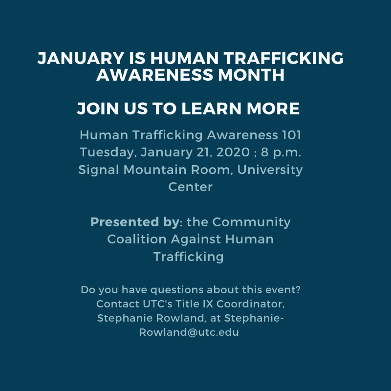 KnowMoreUTC's tweet image. January is Human Trafficking Awareness Month. Join us on January 21st at 8 p.m. to learn more
