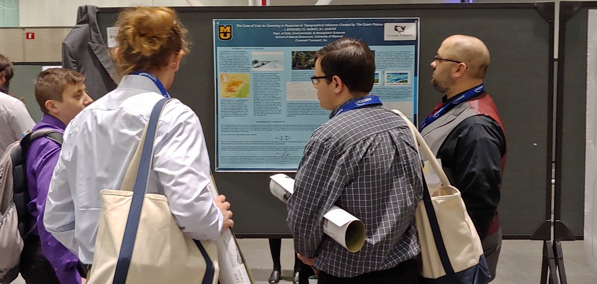 DrTSSN's tweet photo. #Mizzou PhD student @JonB7225 discusses continuing work on Ozark cold air damming with coauthor @Chattwjonathan . #AMS2020 #ams100 #mowx #arwx https://t.co/s5rF69fW2A