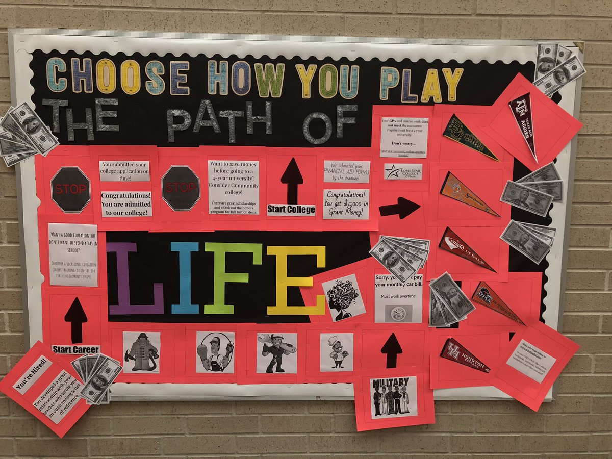 Lakes_RST's tweet photo. Our future teachers put up some new bulletin boards around campus. #LovetoRead #Library #ChooseYourPath #Life #CollegeCareerCenter #GrowOurOwn #LakesEducation&amp;Training #FutureTeachers #SpartanPride @CFISDCyLakes https://t.co/1mXOLuqb2O
