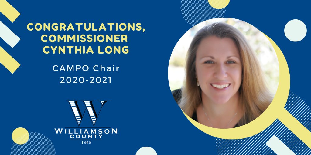 Congrats to Pct. 2 Commissioner Cynthia Long for being unanimously elected chair of <a href="/CAMPOTexas/">CAMPO Texas</a>! Commissioner Long is the first WilCo representative and first woman to serve as Chair of the six-county CAMPO Board.  #WilCoProud