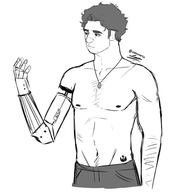""It's fine," he says, a little roughly. "Not a big deal."

"Not a big deal?" Finn repeats before he can stop himself. "You lost your arm."

~~ 

Some sketches after reading this lovely fic! https://t.co/2stX7sCJCp 