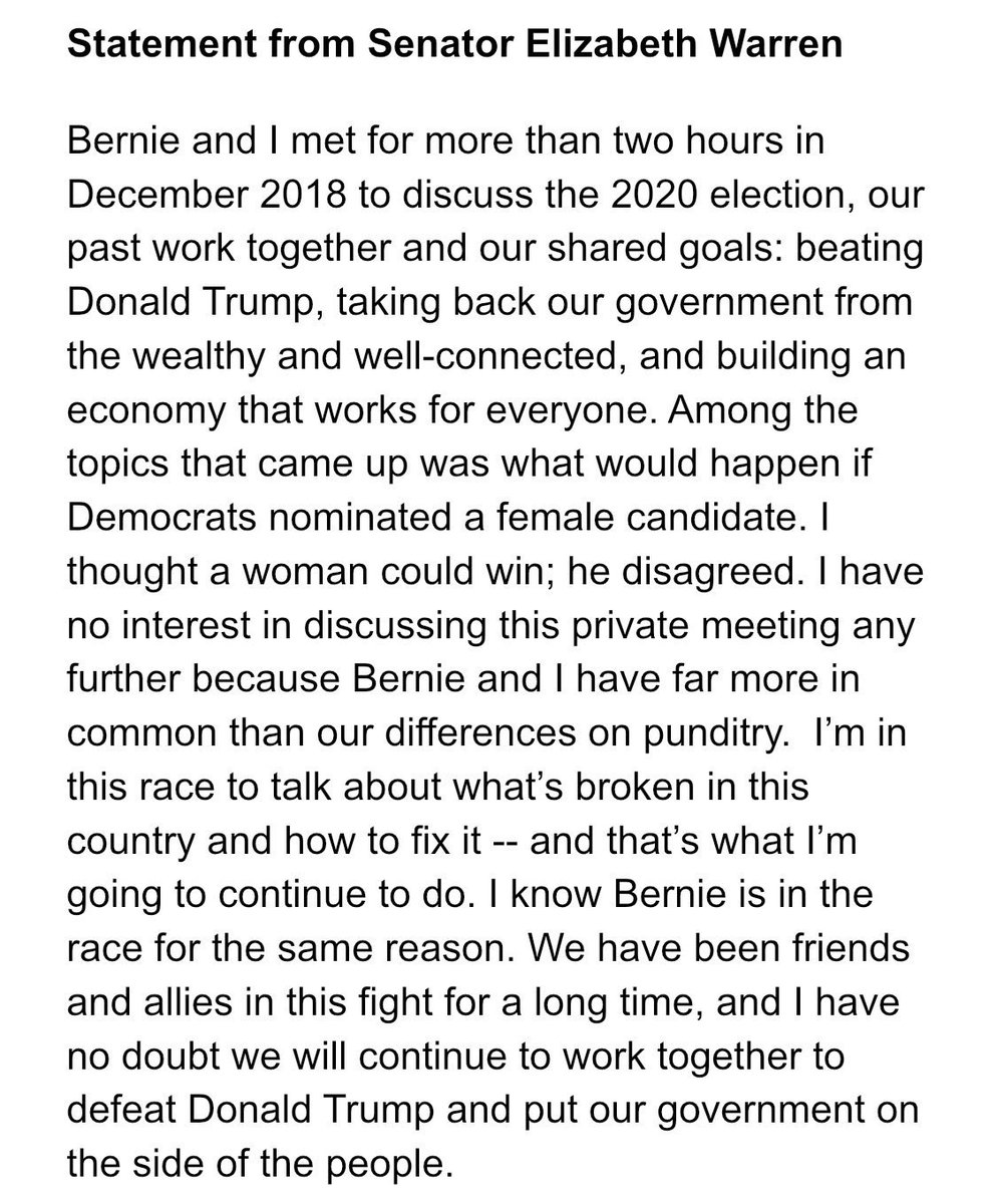 taradublinrocks's tweet photo. Does Amy know Bernard told @ewarren he doesn’t think a woman can win the Presidency? #BernieBye #Warren2020 https://t.co/nXTDwVzIbp