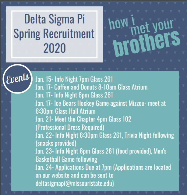 MOStateOSE's tweet photo. Check out this week's Student Organization Spotlight: Delta Sigma Pi! https://t.co/7oMwoJuhx7 https://t.co/oeiFHv7B3F