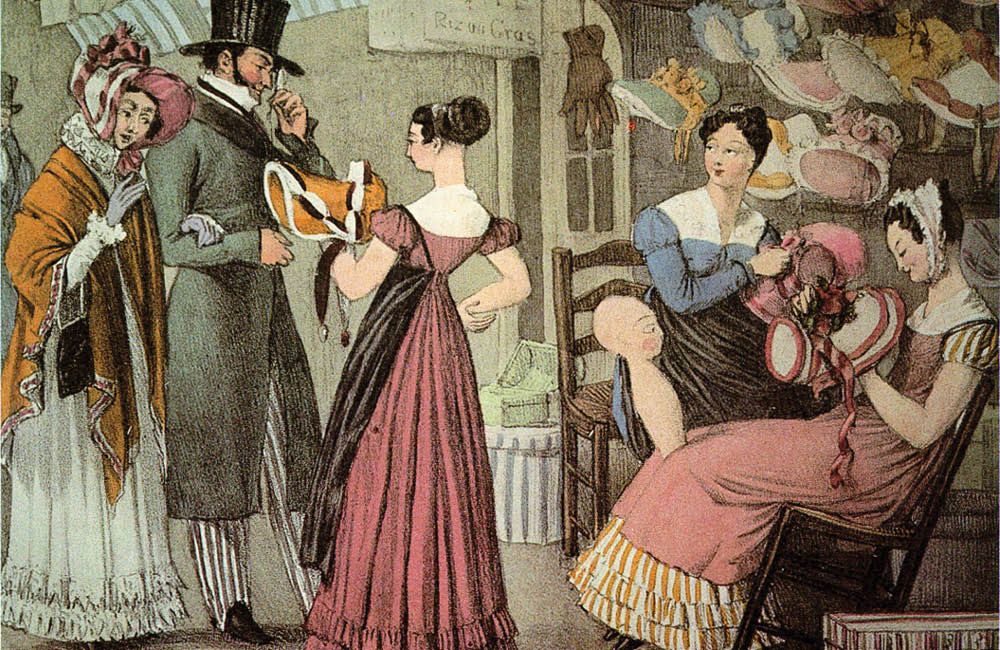 HATalkemag's tweet photo. Love this 1882 drawing of a Parisian millinery shop by John James Chalon. Check out the milliner's poupee! https://t.co/xCp2K23JT9 #millinery #hatmaking #HATalkBlog #AmyFowler #HumboldtHaberdashery https://t.co/SzorztF3Jf