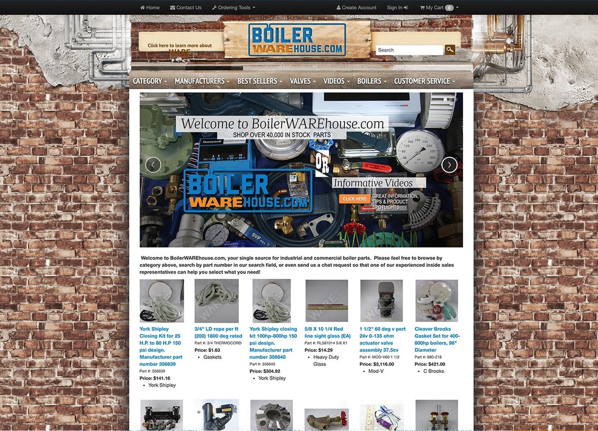 OOHology's tweet photo. BoilerWAREhouse needed an e-commerce solution to support its hundreds of manufacturers, part categories, and thousands of SKUs. Our sleek redesign makes access to every boiler part you can imagine quicker and easier than ever before, and with a little less brick aesthetic 😎 https://t.co/5bjPaHBCDl