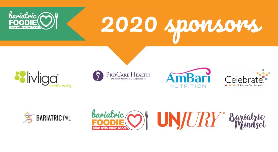 BariatricFoodie's tweet photo. The sponsors of the 2020 Bariatric Foodie Pledge. These are companies willing to invest in your healthy lifestyle. SUPPORT THEM! @livligahome @ambarinutrition @CelebrateV @BariatricPal @unjury 

Sign up for the challenge: https://t.co/S4bNPZvRq2 https://t.co/JTCv11ARG9