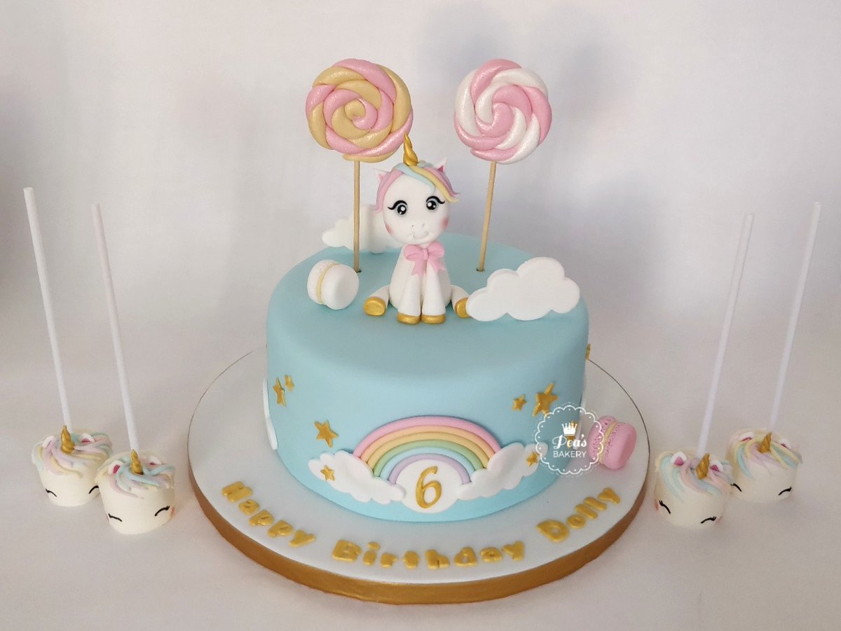 Pea S Bakery Rainbow Unicorn Birthday Cake With Matching Marshmallow Pops T Co Kqtqofohvf