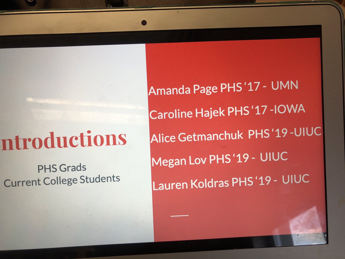 PagePhysics's tweet photo. Thanks for joining @PHSWiSTEM to discuss your current Engineering experience! @alicegetm #phslearns @KnightsofPHS 
@UMNews @TheIowaHawkeyes @UniversityofIl 
@District214 #wistem https://t.co/BQDBzLXJwa