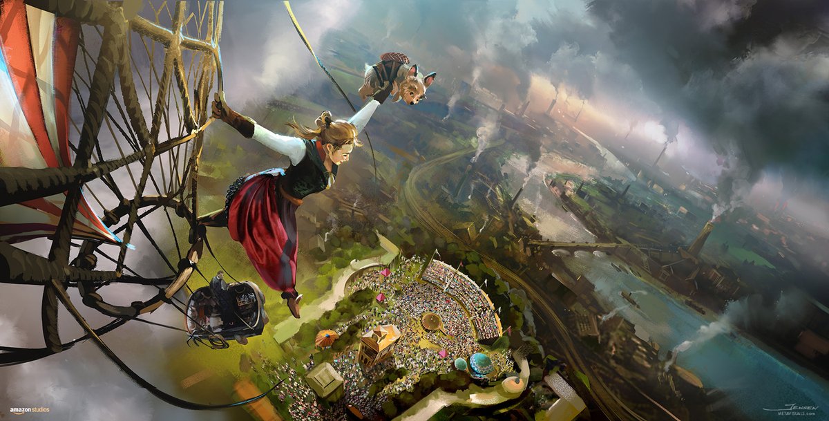 Here's one of my favorite moments from #TheAeronauts . The goal for this piece was to help establish a mood for 19th century London and portray the acrobatic skills of Amelia as they begin their historic ascent.