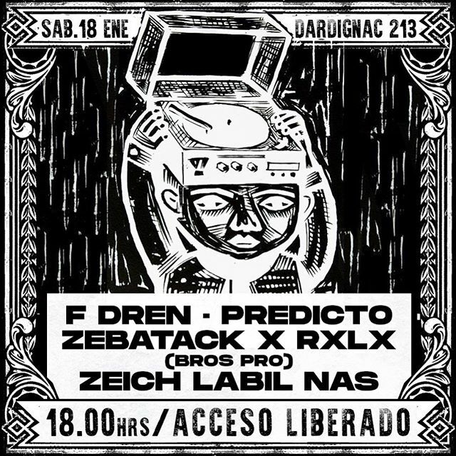 infameslabel's tweet photo. Próximo sáb. 18 Ene. | Gratis! ✨Junto a @casafuegotaller estaremos compartiendo una tarde con amigos y buena música junto a @predicto.oficial , @zebatack &amp; @rxlx_wax , @fdren y @zeich_labil_nas. Todos invitados!. .
.
.⌚️18:00 hrs.
📍Dardignac 213 / Ca… https://t.co/sbFKD2ogTx https://t.co/exEDDgK7J6