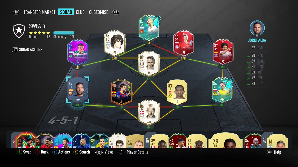 JakeS0503's tweet photo. I play 4-2-2-2 in game all team is untradeable apart from Alba and akanji I have 120k much love bro❤️ #itshaber https://t.co/QVgI9MSNFQ