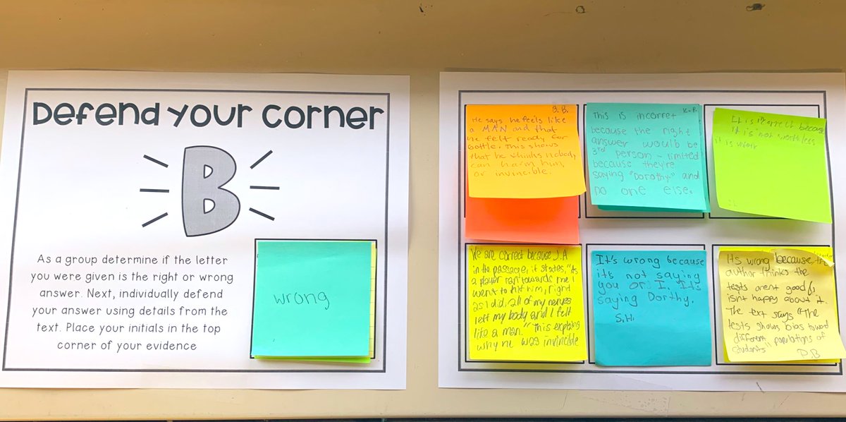 MsFlorio_ELA's tweet photo. Defend Your Corner! An activity designed to get students thinking about their thinking! Played some music and had students rotate around the room at their leisure to get them up and moving! #ELA #ELAClassroom #k12 #learning #literacy https://t.co/Dsk1WHb1oa