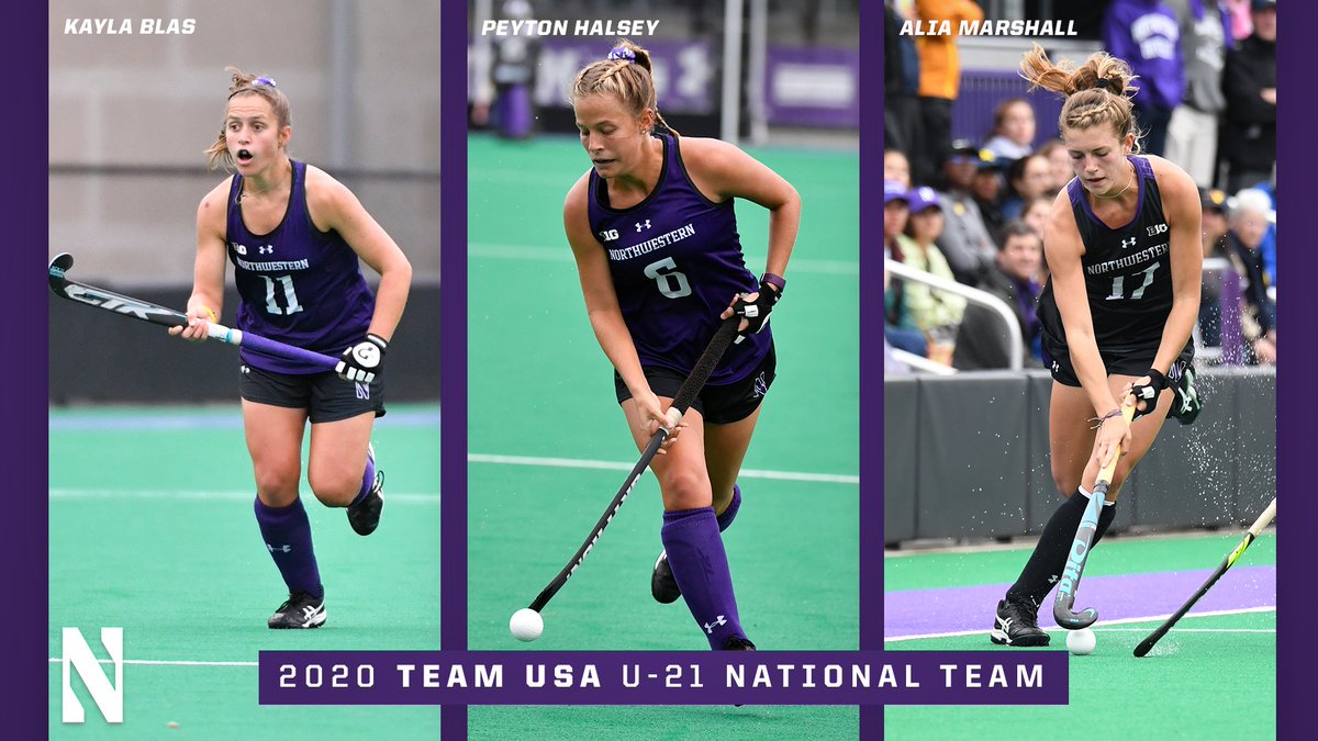 NUFHCats's tweet photo. Three Wildcats have been named to the 2020 U-21 @USAFieldHockey National Team!

A HUGE congratulations to Kayla Blas, Peyton Halsey and Alia Marshall!

📰 » https://t.co/37DGcNZbID

#B1GCats x #GoCats https://t.co/rCnUACWMwG