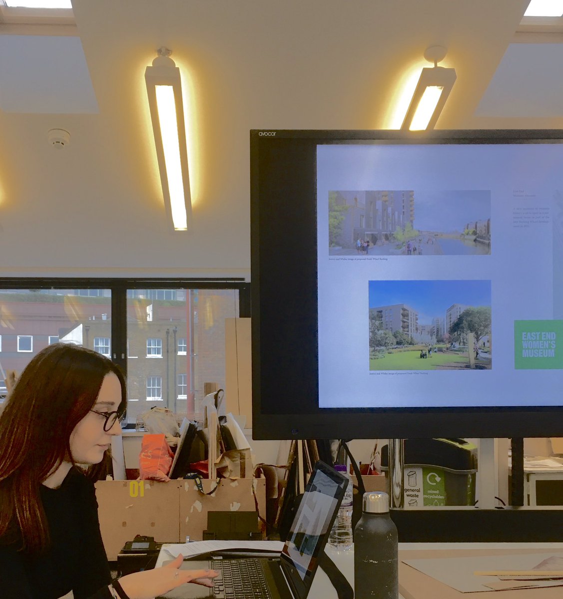 ArchiBarac's tweet photo. Mid year crit season - enjoyable conversations about #EastEnders in #Barking & #Dagenham with #Unit14 @TheCassArt with Pierre and Pereen d’Avoine, and guests Ros Diamond and Tony Swannell - this scheme rethinking gender dynamics with a new location for the #EastEndWomensMuseum https://t.co/GnsXb62mYw