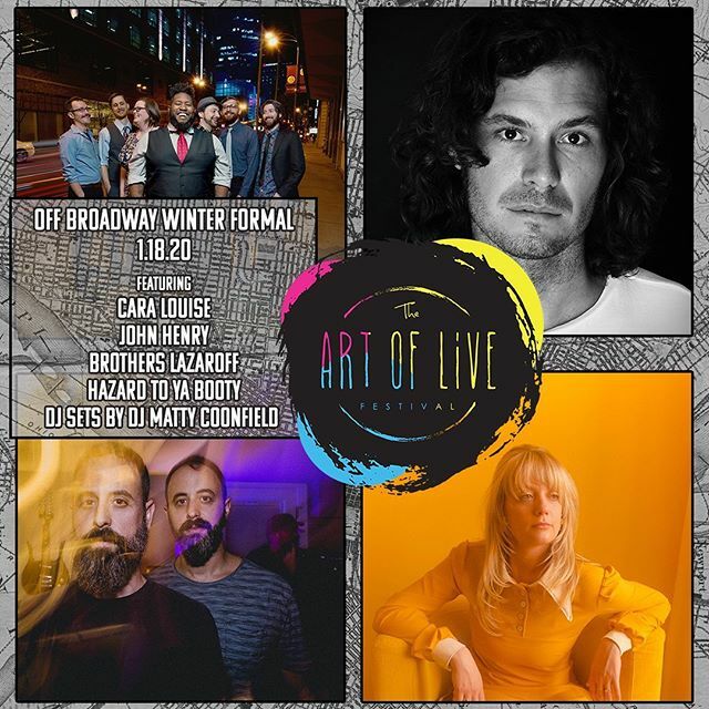 artoflivefest's tweet photo. Saturday 1/18 Off Broadway Winter Formal
Art of Live &amp; @stlamericanafest Present!
@lara_couise @johnhenrymusic @brotherslazaroff @hazardtoyabooty 
DJ sets by DJ Matty Coonfield
at @offbroadwaystl https://t.co/F9VVq4LuLT https://t.co/uryt9OmBZh